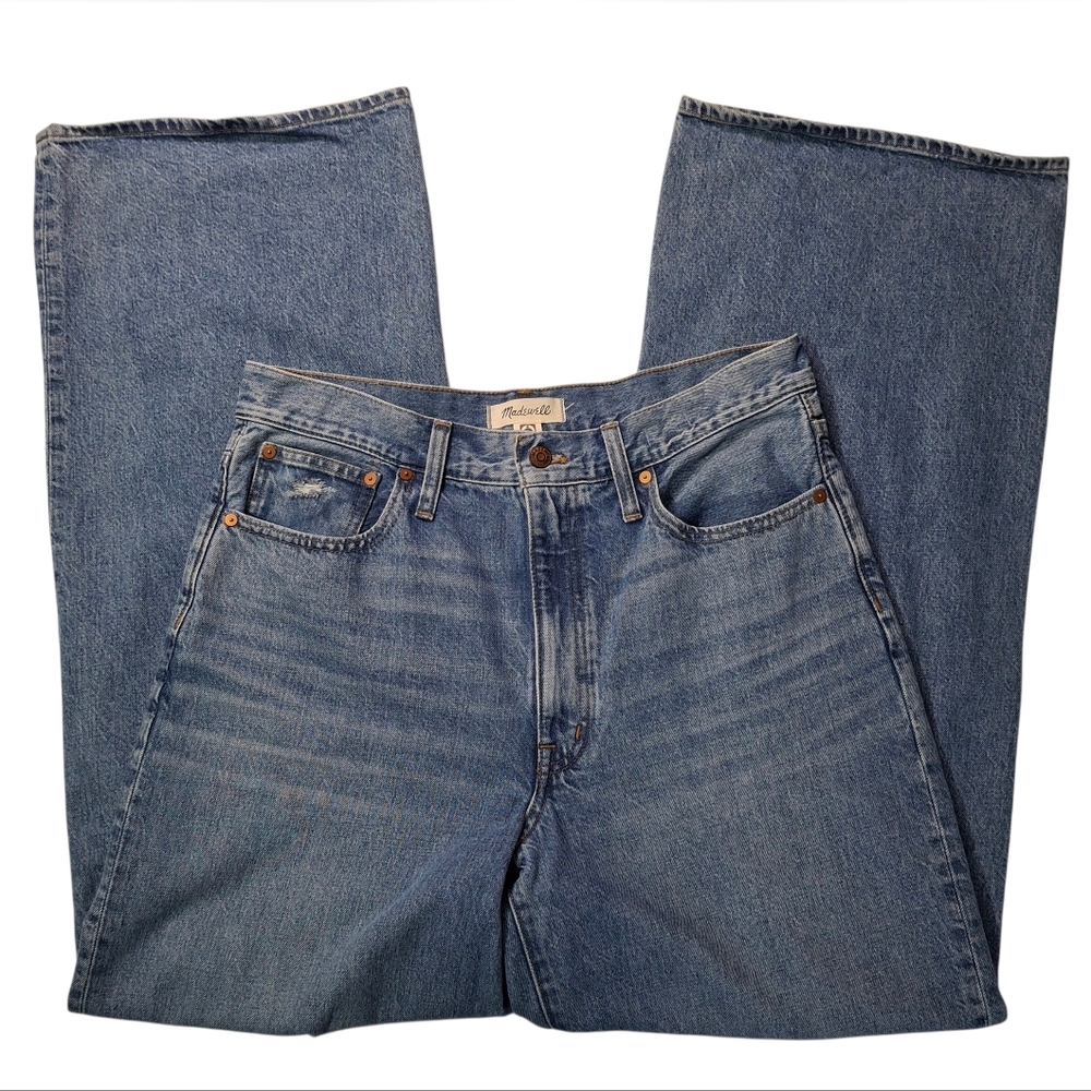 Madewell Women's Superwide Leg Jeans In Amcliffe Wash Knee Rip Edition Size 30 - Picture 14 of 15
